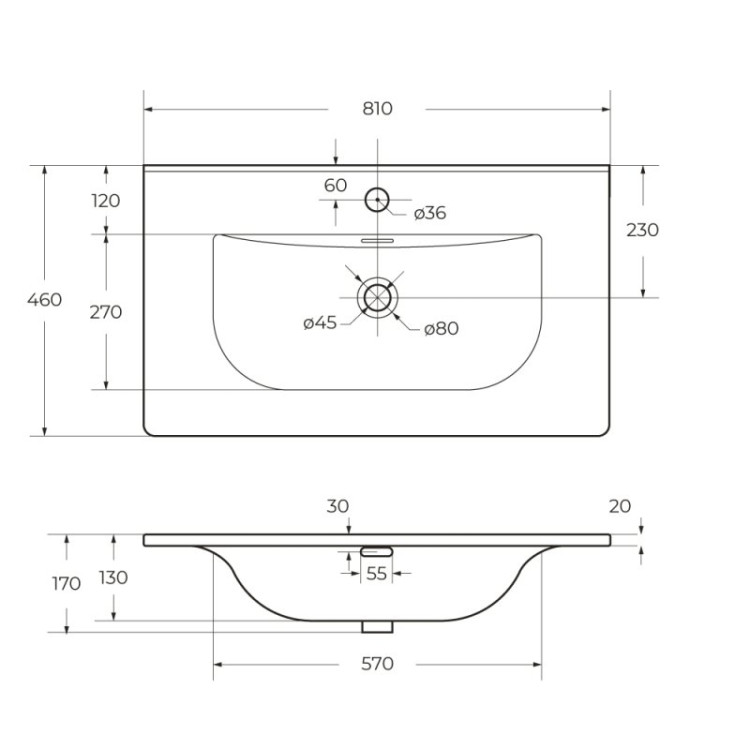 Стеклянная раковина 810x465x145 мм без перелива, белая матовая BelBagno BB810/465-LV-VTR-BO