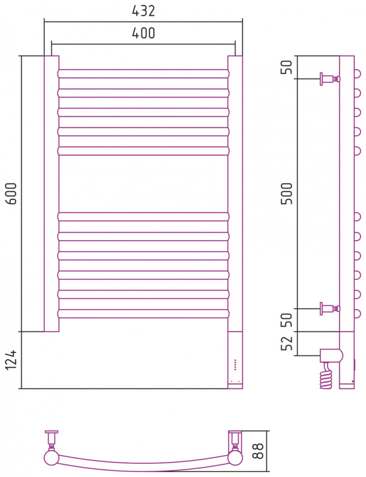 Полотенцесушитель электрический Сунержа Богема 3.0 выгнутая 600х400 МЭМ правый Золото