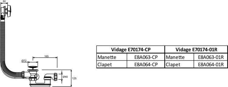 Автоматический слив-перелив (1м) Jacob Delafon ОБЩАЯ КАТЕГОРИЯ E70174-CP