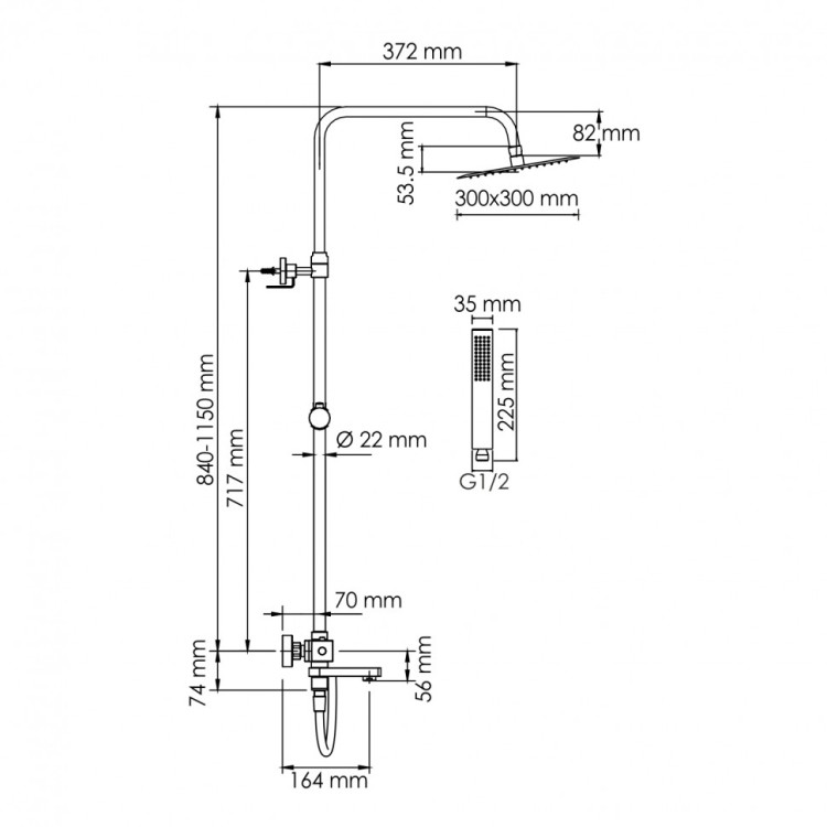 WasserKRAFT A199.118.103.087.CH Thermo Душевой комплект с термостатическим смесителем