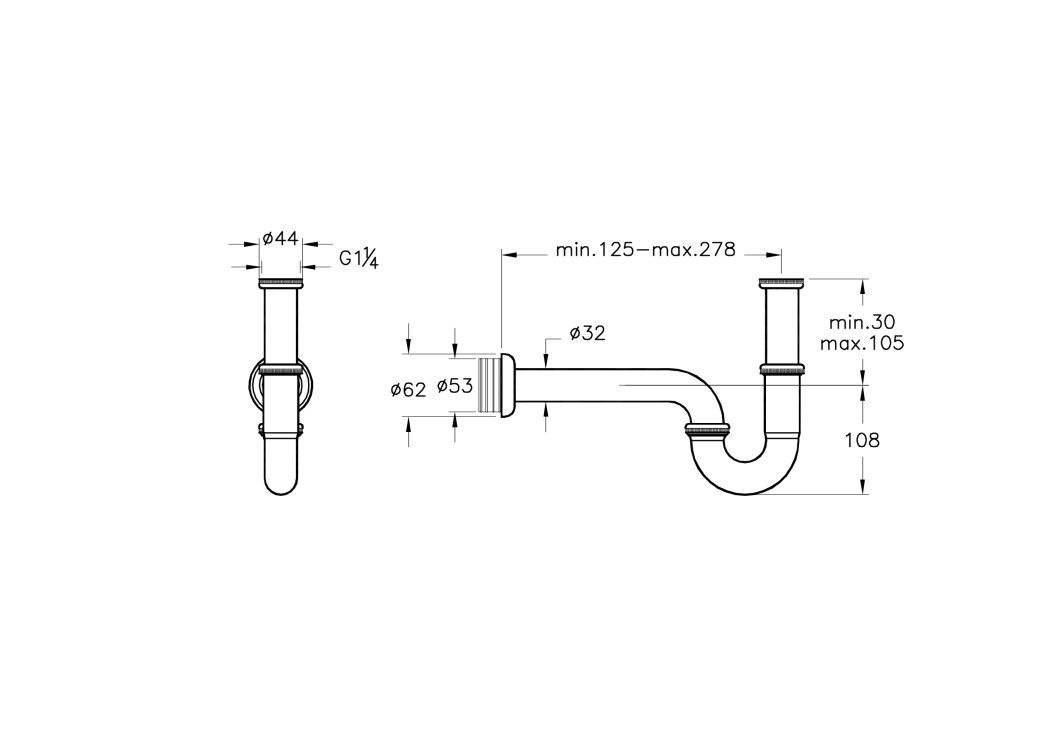 Сифон S-типа для раковины (металлический)