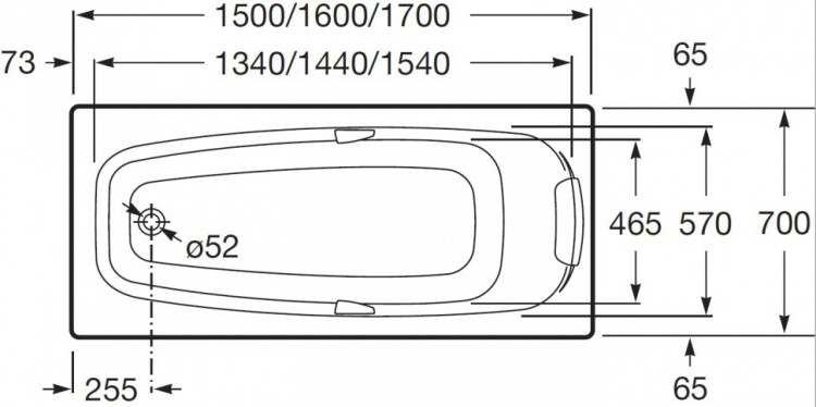Акриловая ванна Roca Sureste N 150x70