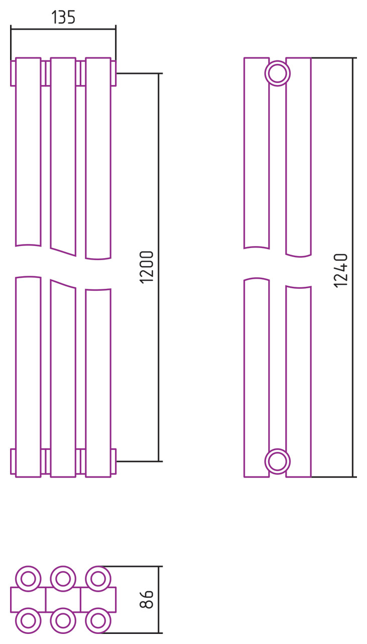 Отопительный радиатор Сунержа Эстет-00 1200х135 3 секции Состаренная латунь