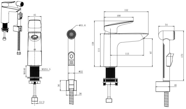 Смеситель для раковины 97 с гигиеническим ручным душем Aquatek AQ1012CR ВЕГА