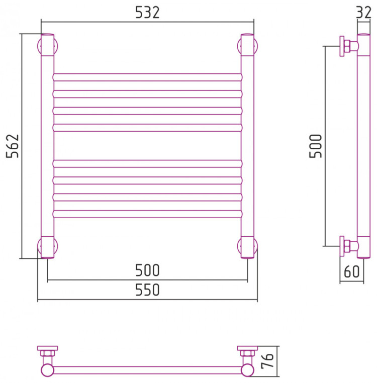 Полотенцесушитель водяной Сунержа Богема+ прямая 500х500 Сатин