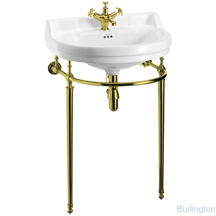 Полукруглая раковина 62см на 2 отверстия с подстольем, Золото