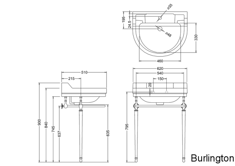 Полукруглая раковина 62см на 2 отверстия с подстольем, Золото