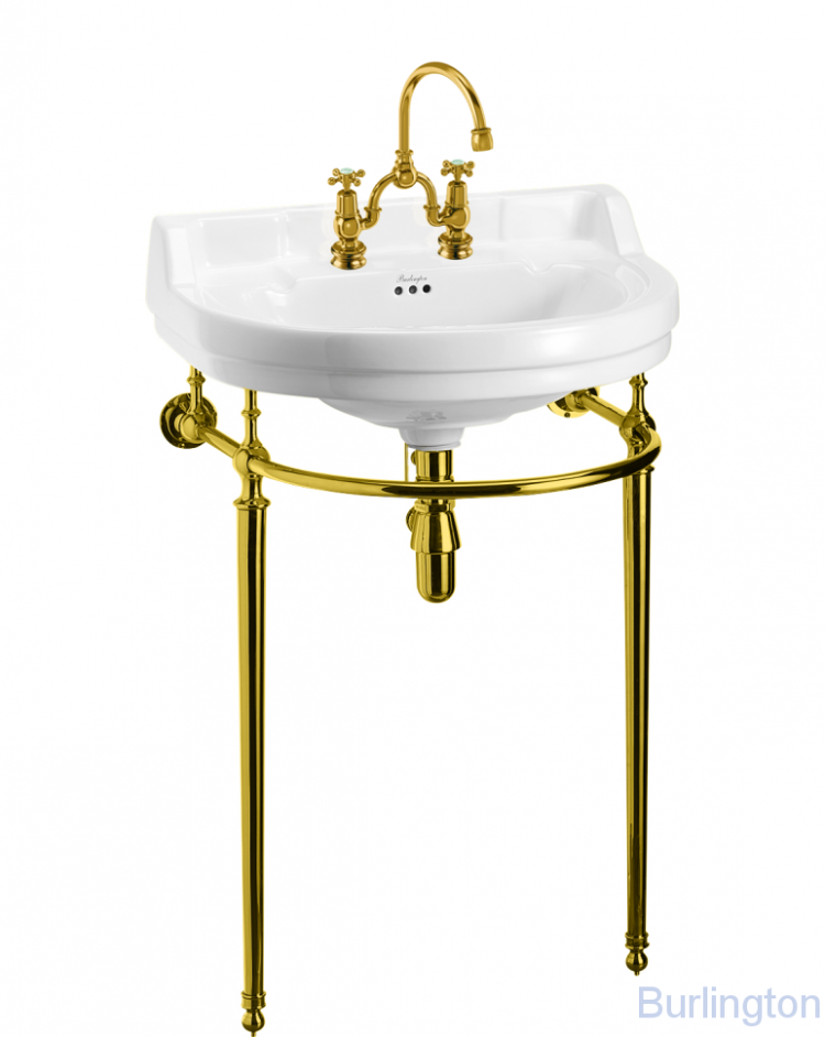 Полукруглая раковина 62см на 2 отверстия с подстольем, Золото