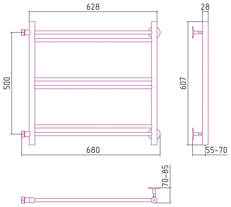 Полотенцесушитель водяной Стилье Версия-Б1 500х600 (2+2+2) П 16 Чёрный