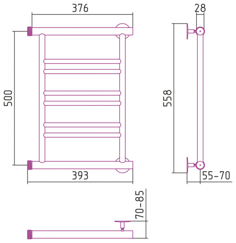 Полотенцесушитель водяной Стилье Минор 0601 500х400 (2+2+2) П Без покрытия