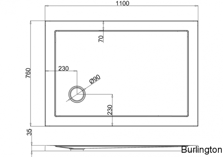 Поддон с угловым сливом 1100 x 760 мм [Z1170] 1