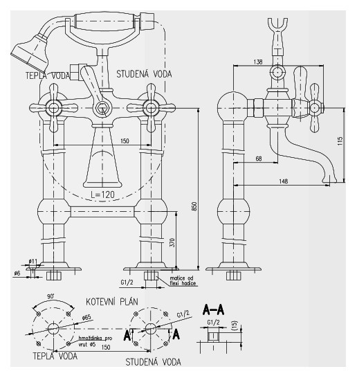 Смеситель для ванны Rav Slezak Morava retro MK350.5/2