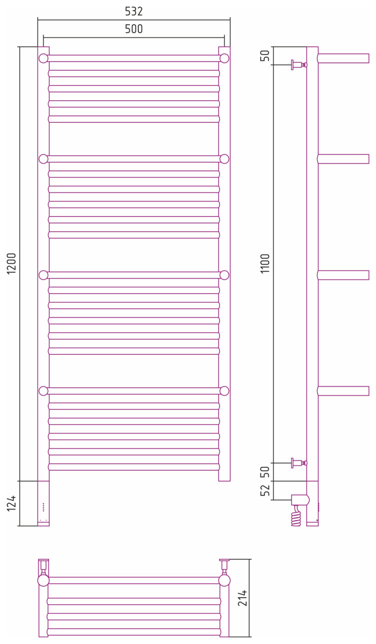 Полотенцесушитель электрический Сунержа Богема с 4 полками 3.0 1200х500 / МЭМ левый Состаренная бронза