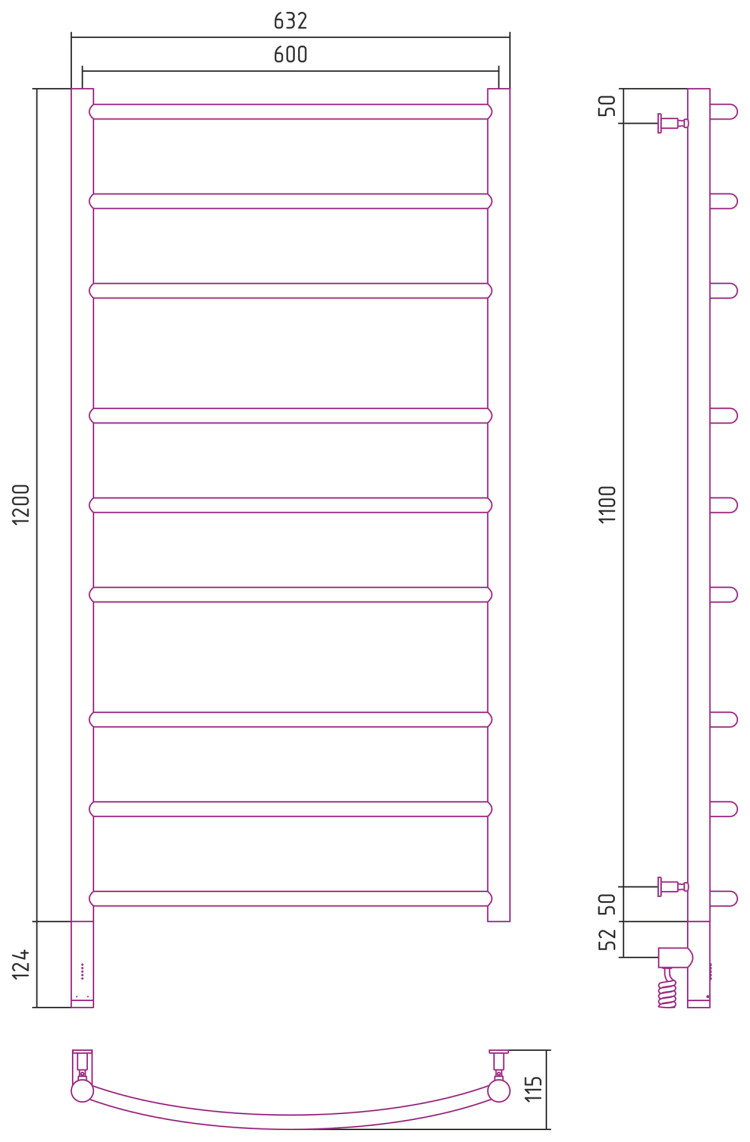 Полотенцесушитель электрический Сунержа Галант 3.0 1200х600 МЭМ левый Сатин