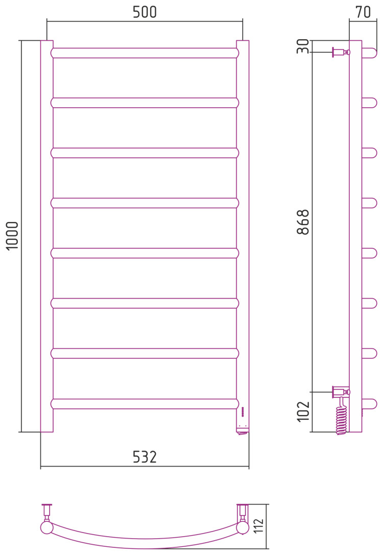 Полотенцесушитель электрический Сунержа Галант 4.0 1000х500 МЭМ правый Белый