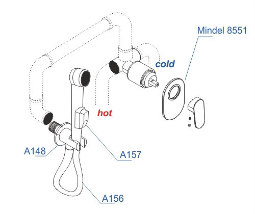 WasserKRAFT A85056 Встраиваемый комплект для биде со шлангом 150 см