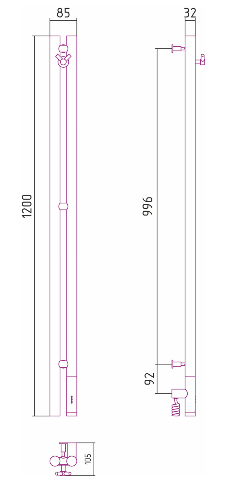 Полотенцесушитель электрический Сунержа Нюанс 3.0 1200 правый Белый