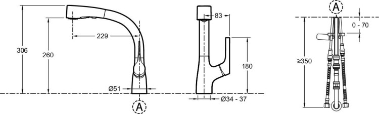 Однорычажный смеситель для кухни с выдвижным, вращающимся изливом Jacob Delafon ELATE E13963-CP