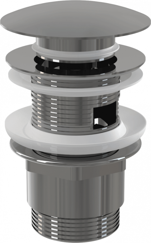 Донный клапан сифона для умывальника CLICK/CLACK 5/4&quot;, цельнометаллический с переливом и большой заглушкой Alcadrain A390