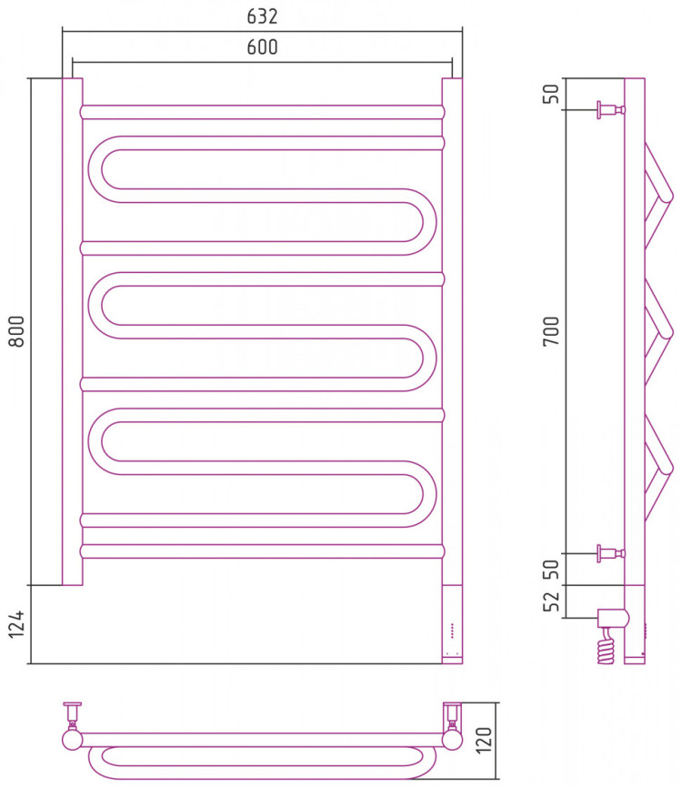 Полотенцесушитель электрический Сунержа Элегия 3.0 800х600 МЭМ правый Матовый белый