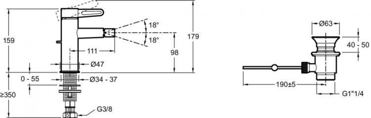 Однорычажный смеситель для биде Jacob Delafon NOUVELLE VAGUE E78342-BLV