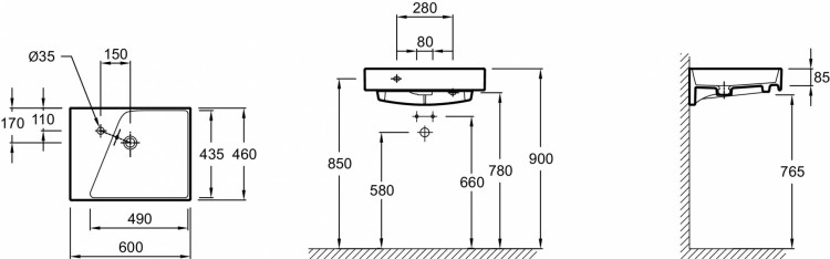 Подвесная раковина-столешница 60 х 46 см, гладкая нижняя поверхность Jacob Delafon RYTHMIKEXQ112-Z-00