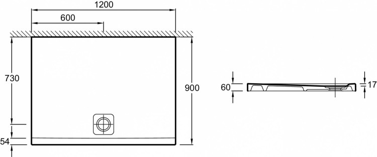 Ультратонкий квадратный душевой поддон 120 х 90 х 6 см Jacob Delafon ODEON UP N115K-00