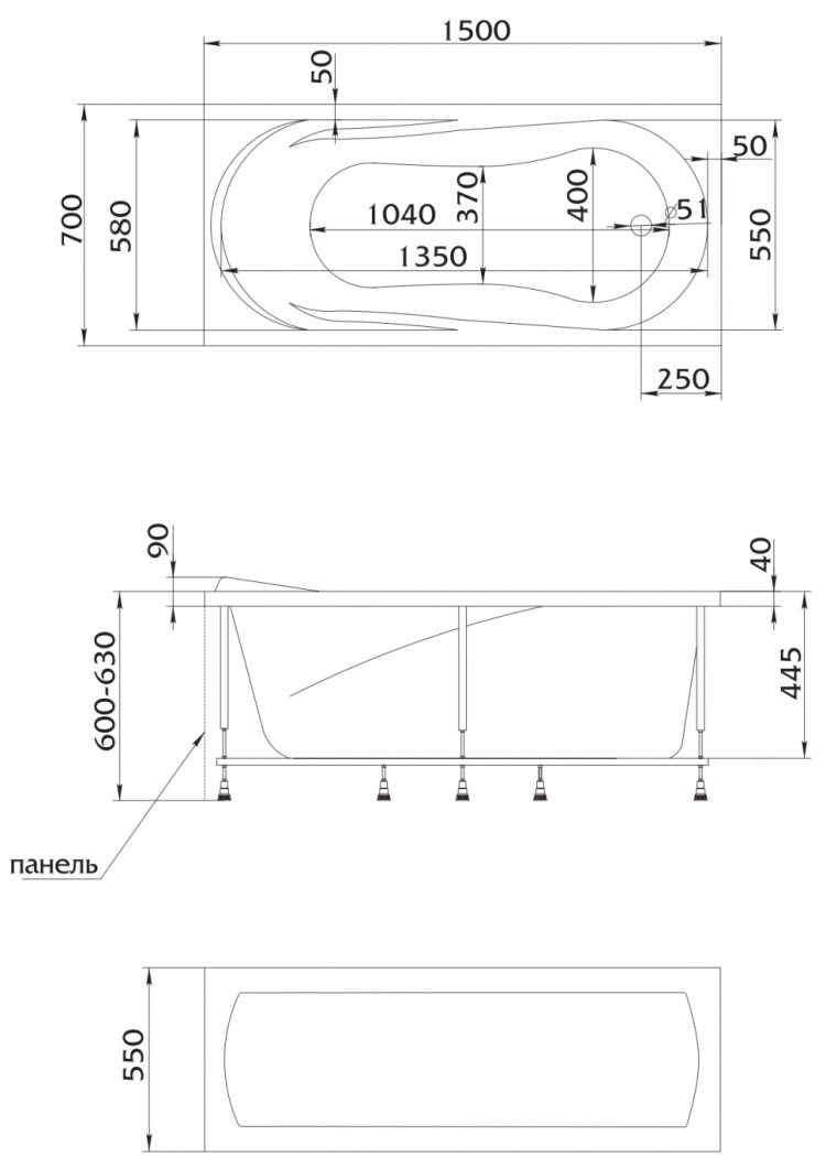 Ванна акриловая прямоугольная 1Marka MEDEA 150*70