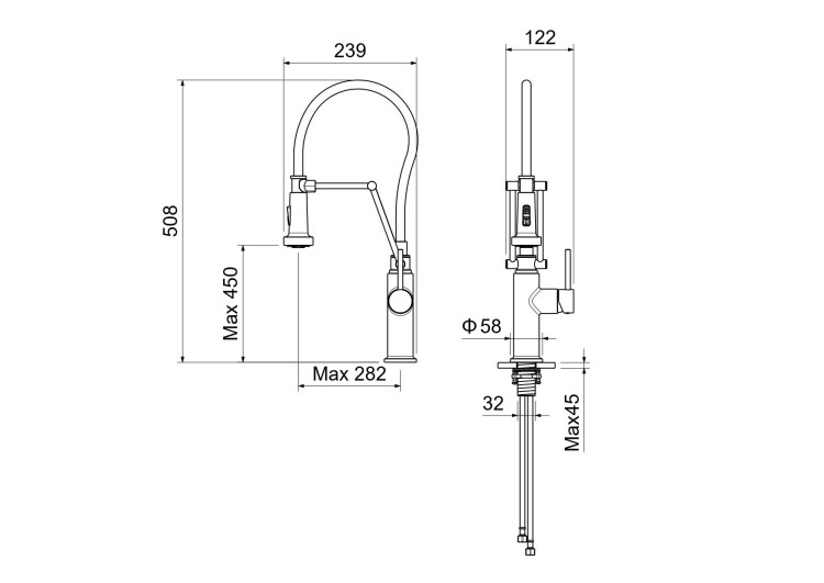 Смеситель для кухни 2 jet (профессиональный) Aquatek, матовый черный AQ1388MB ЕВРОПА
