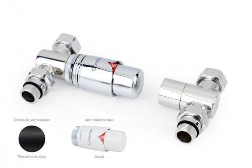 Автоматический терморегулятор Сунержа прямой G 1/2&quot; НР х G 3/4&quot; НГ (набор) Тёмный титан муар