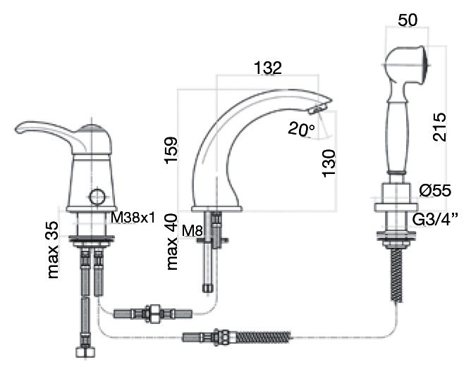Смеситель на борт ванны Webert Aurora AU850701