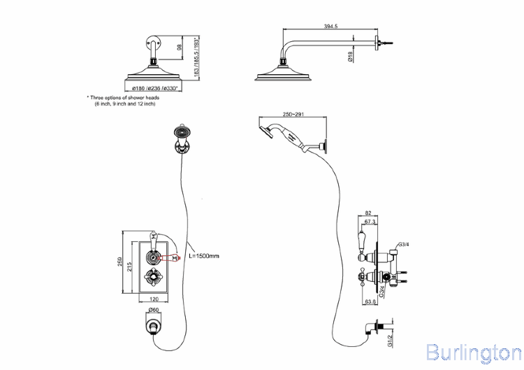 Душевая стойка c встроенным термостатом TF2S c душевой насадкой 9'', серия Black