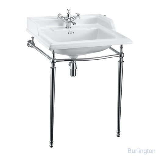 Классическая раковина на 1 или 2 отверстия с хромированным подстольем