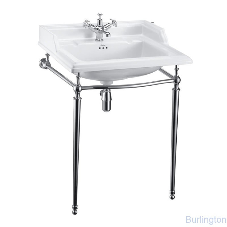 Классическая раковина на 1 или 2 отверстия с хромированным подстольем