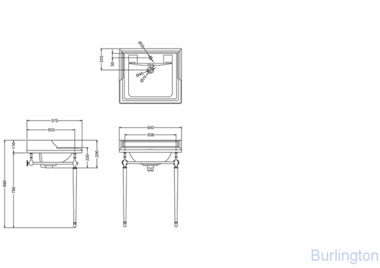 Классическая раковина на 1 или 2 отверстия с хромированным подстольем