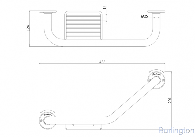 Поручень для ванны с мыльницей, угловой, левосторонний [A52 CHR]