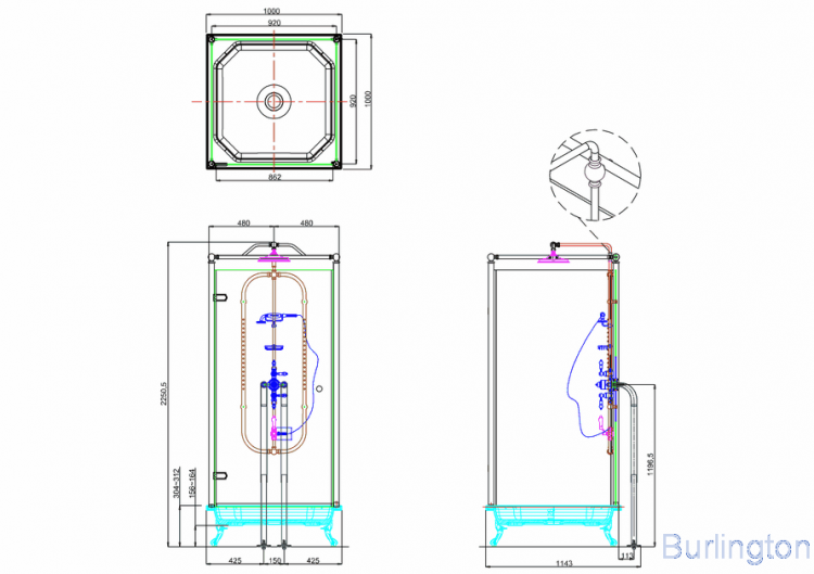 Свободностоящая душевая кабина Piccadily, никель [H404-ARC]