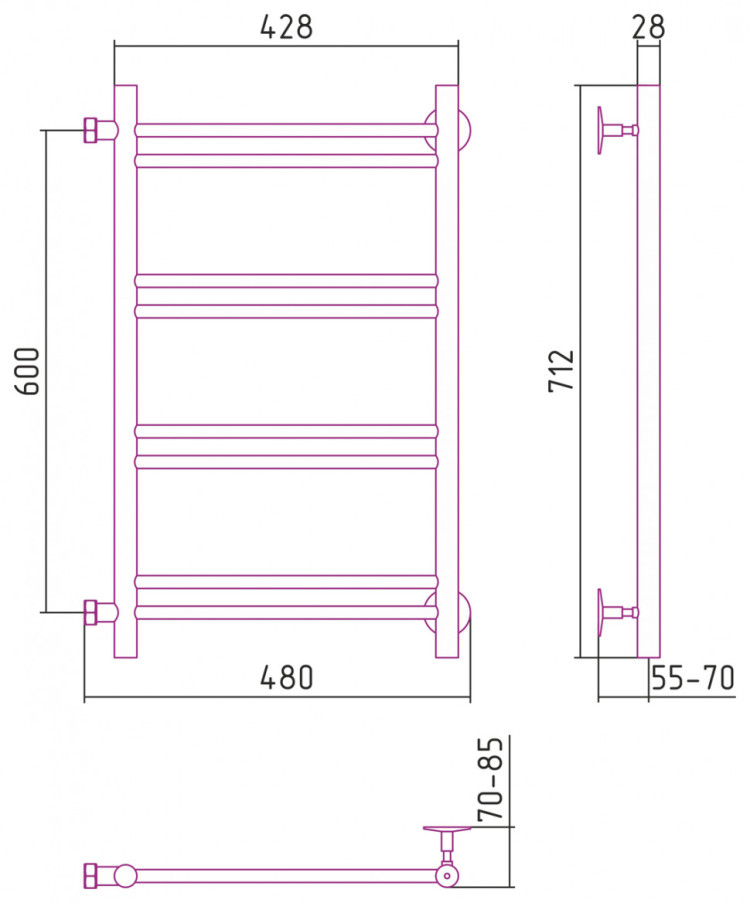 Полотенцесушитель водяной Стилье Версия-Б1 600х400 (2+2+2+2) П 16 Без покрытия