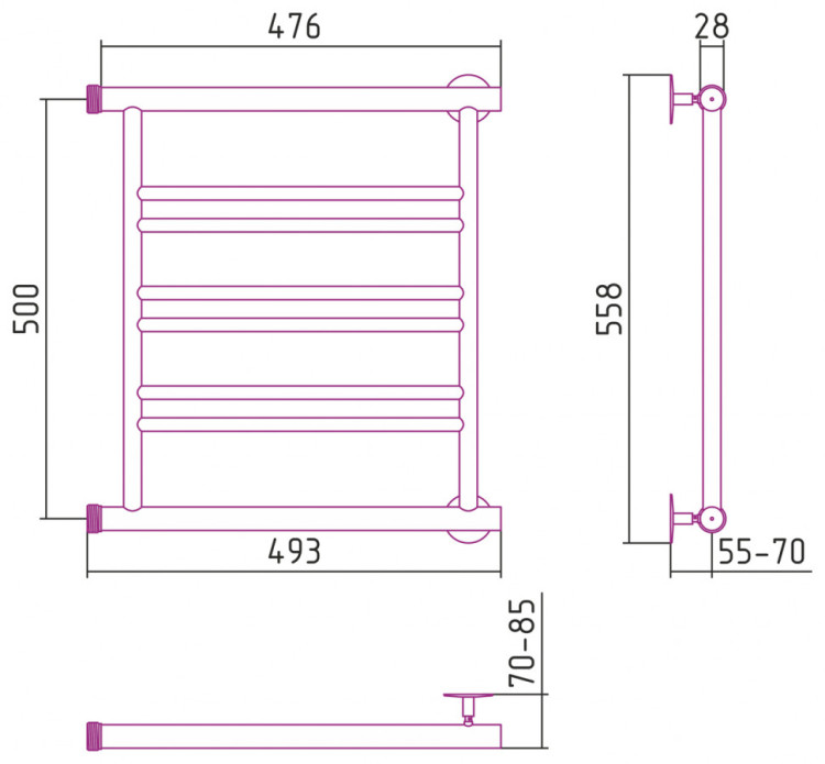 Полотенцесушитель водяной Стилье Минор 0601 500х500 (2+2+2) П Без покрытия