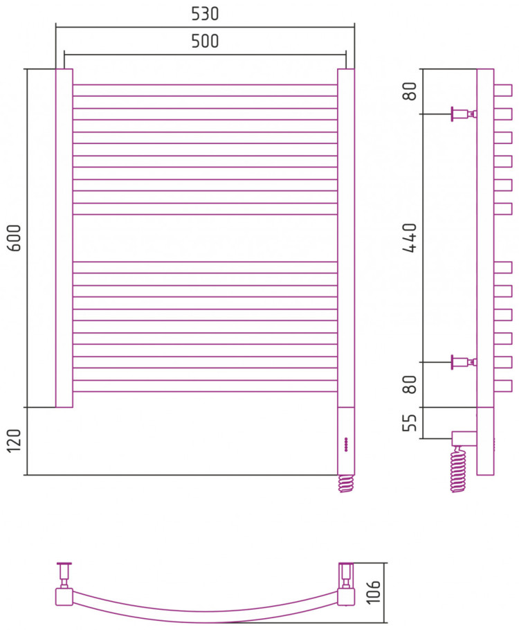Полотенцесушитель электрический Сунержа Аркус 3.0 600х500 МЭМ правый Без покрытия