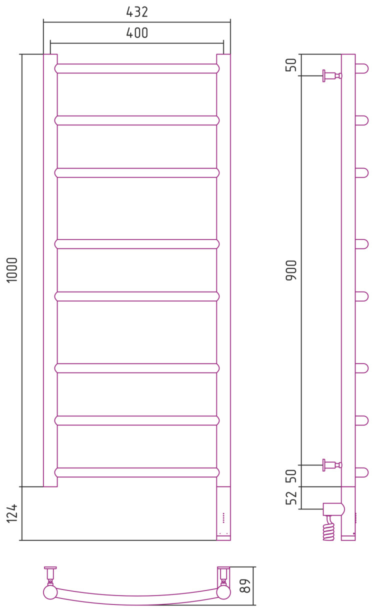 Полотенцесушитель электрический Сунержа Галант 3.0 1000х400 МЭМ правый Сатин