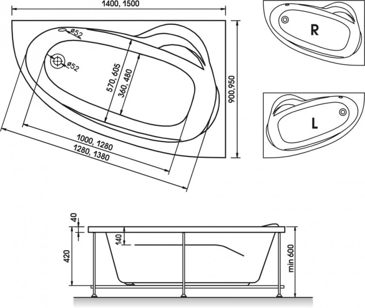 Акриловая ванна Relisan Zoya 150x95