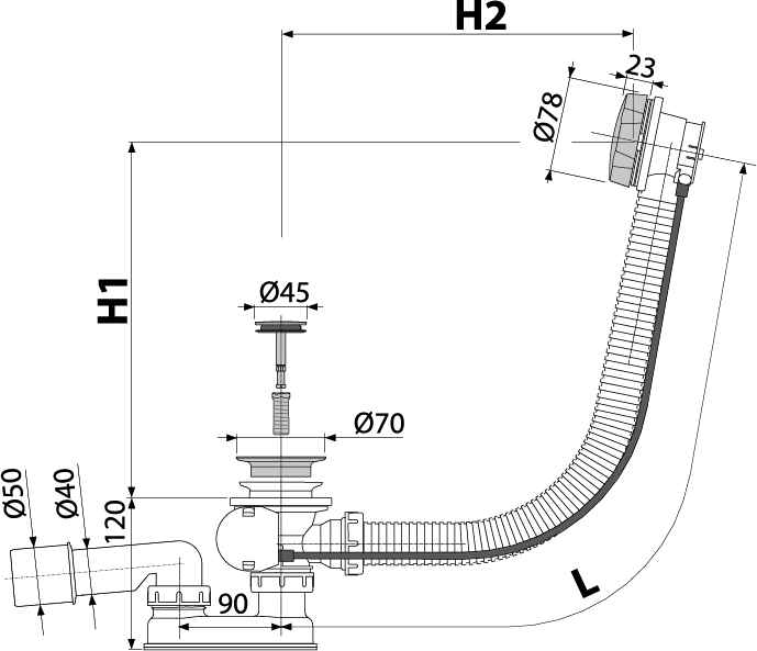 Сифон для ванны автомат комплект, бронза-антик Alcadrain A55ANTIC-RU-01