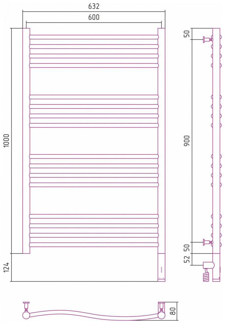 Полотенцесушитель электрический Сунержа Флюид 3.0 1000х600 МЭМ правый Белый