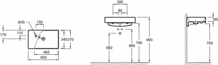 Подвесная раковина-столешница 60 х 37 см Jacob Delafon RYTHMIKEXR112-00