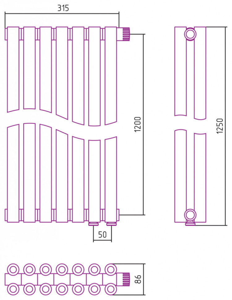 Отопительный радиатор Сунержа Эстет-00 EU50 1200х315 7 секций Матовый белый