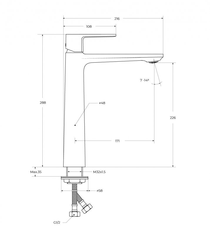Смеситель для накладной раковины без донного клапана Cezares LUX-LC-01-W0