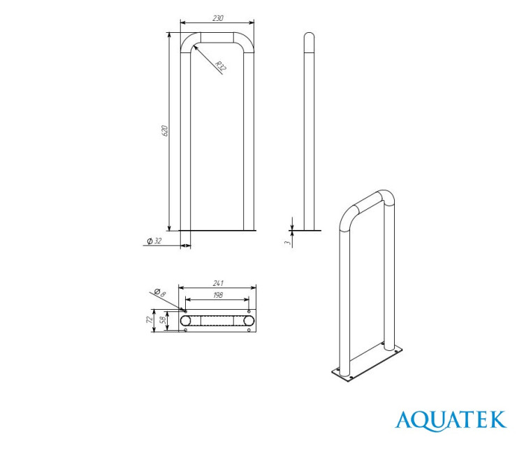 Поручень настенный стационарный 620*230 мм, POR-0000002