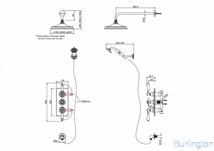 Душевая стойка c встроенным термостатом TF3S c душевой насадкой 12''