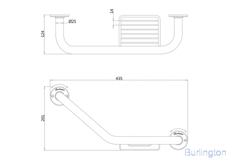Поручень для ванны с мыльницей, угловой, правосторонний [A53 CHR]